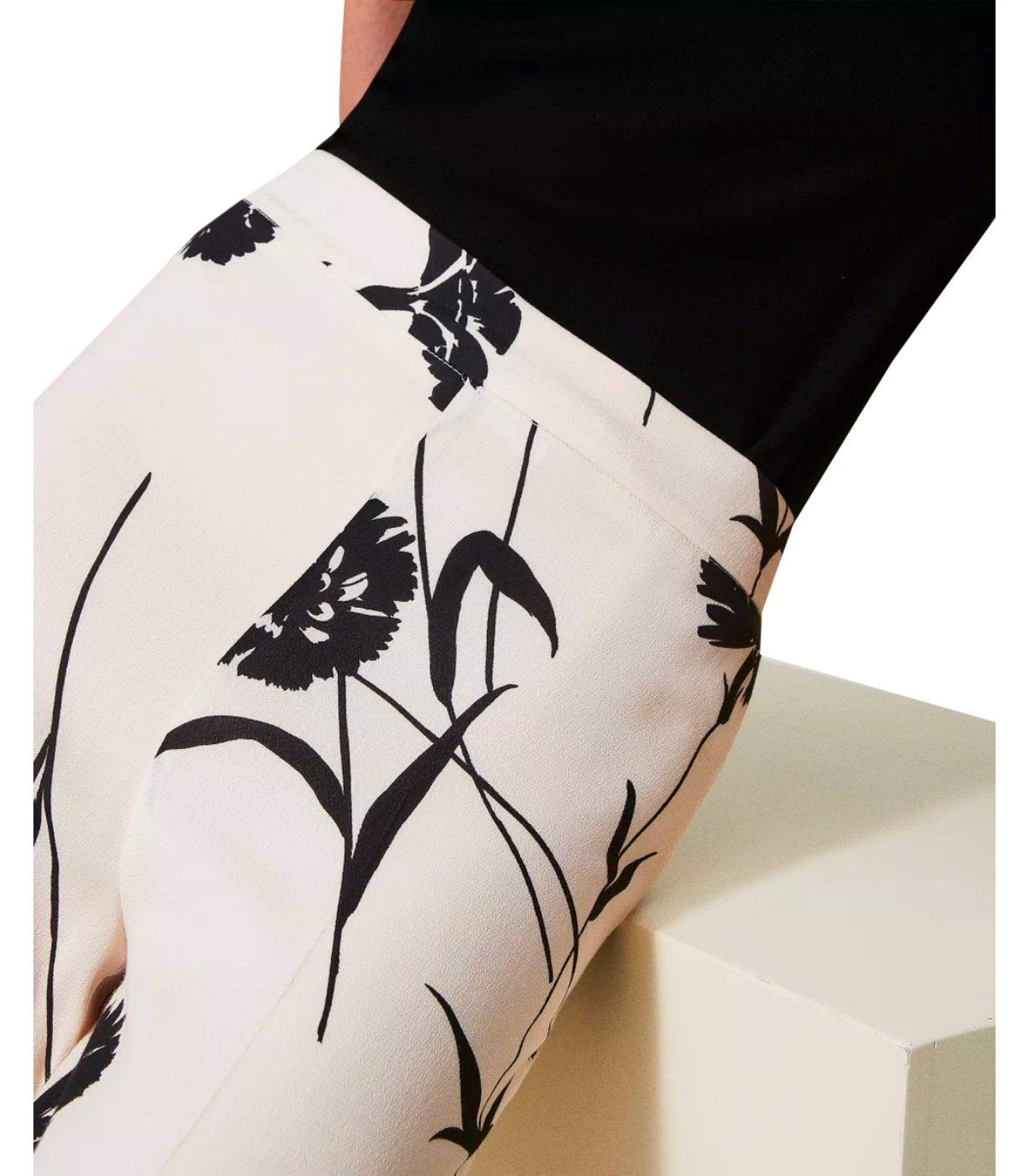 TWINSET CREAM FLORAL WIDE LEG PANTS