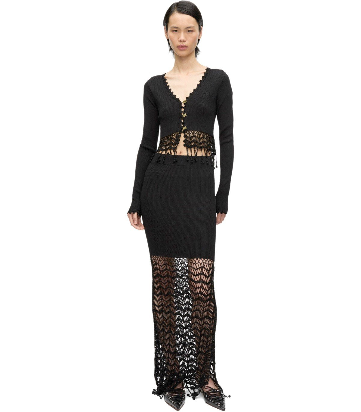 CARDIGAN CROPPED CROCHET NERO GANNI