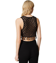 TWINSET SCHWARZER CROCHET TOP