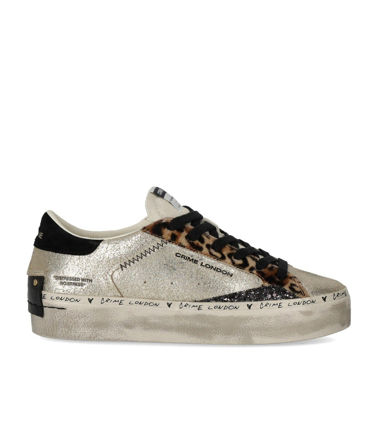CRIME LONDON DISTRESSED PLATFORM GOLD SNEAKER