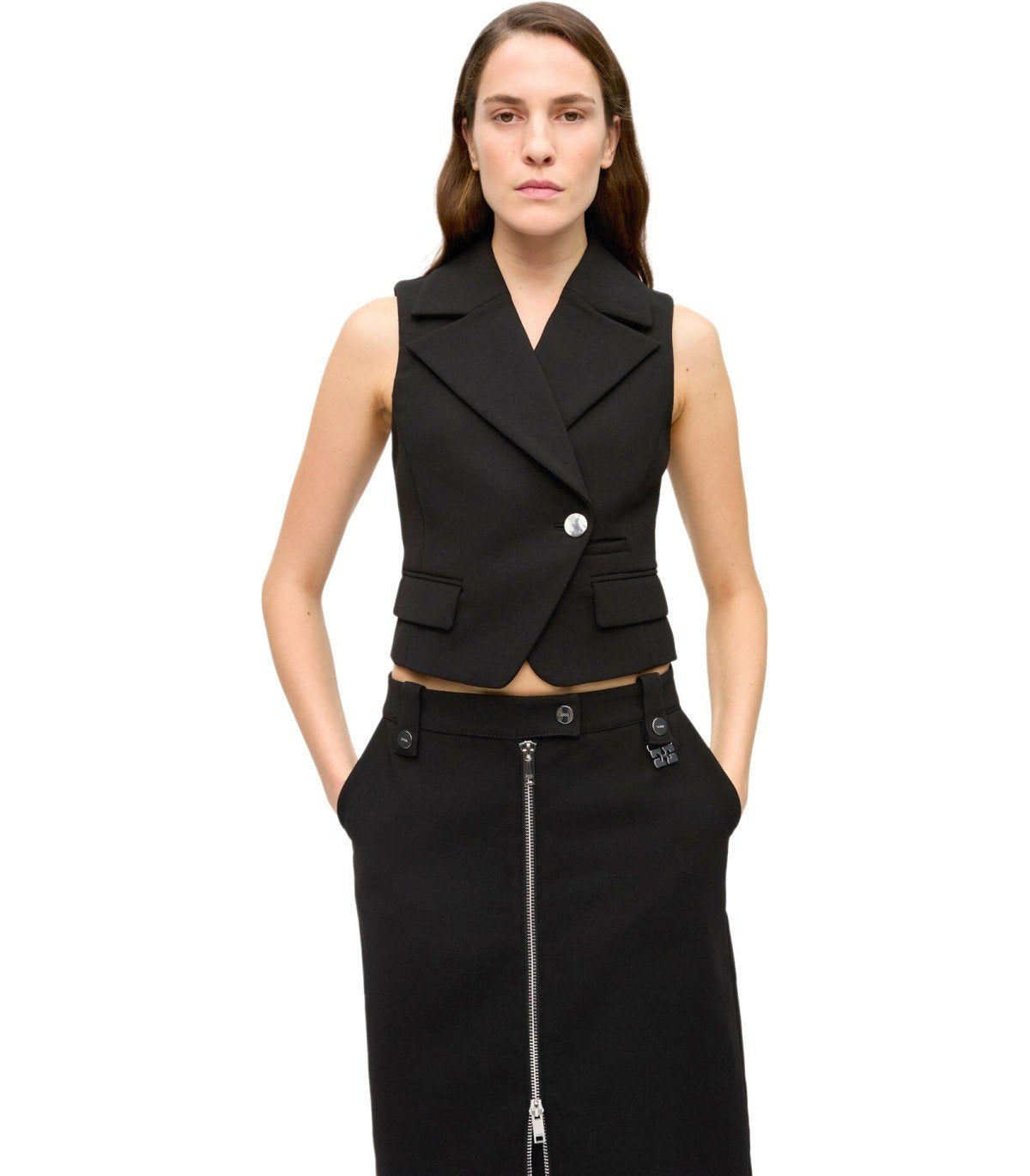 GANNI CREPE BLACK VEST