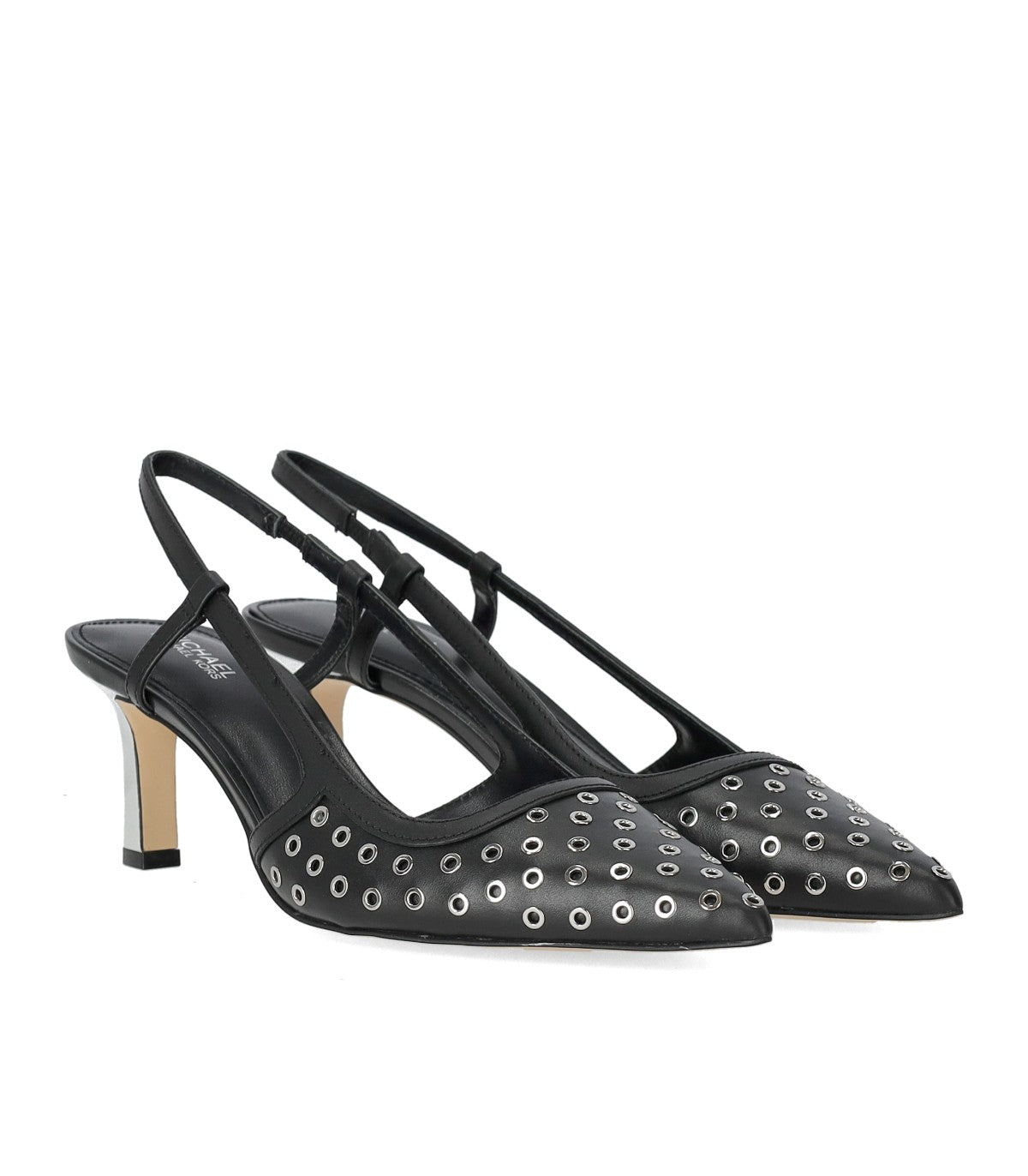 MICHAEL KORS ALORA BLACK SILVER SLINGBACK PUMP