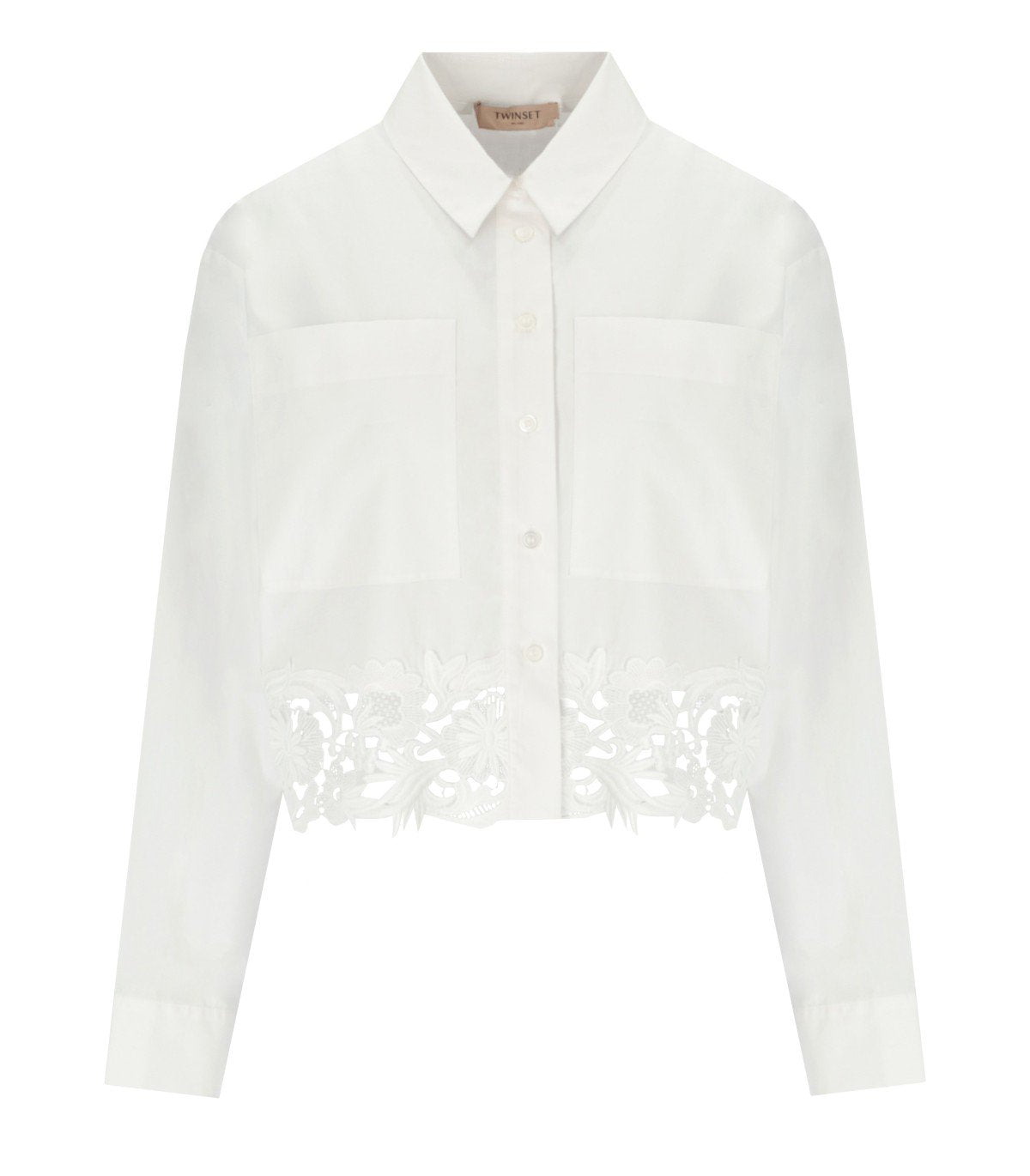 TWINSET WHITE CROPPED SHIRT WITH LACE