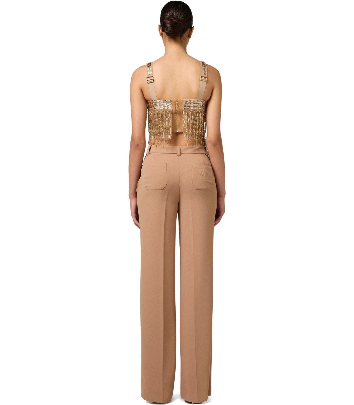 ELISABETTA FRANCHI CAMEL PALAZZO PANTS