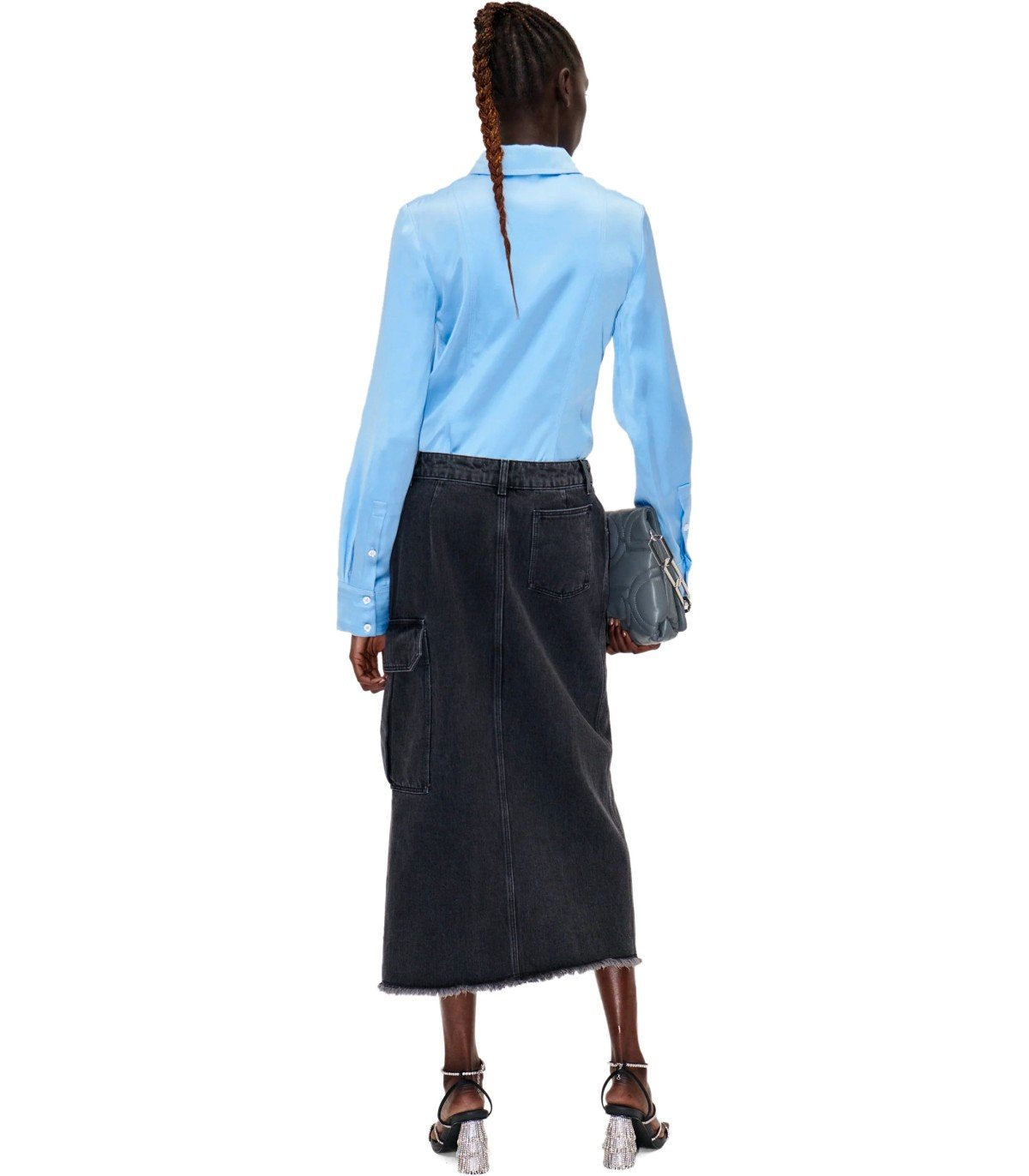 STINE GOYA PETER GREY DENIM MIDI SKIRT