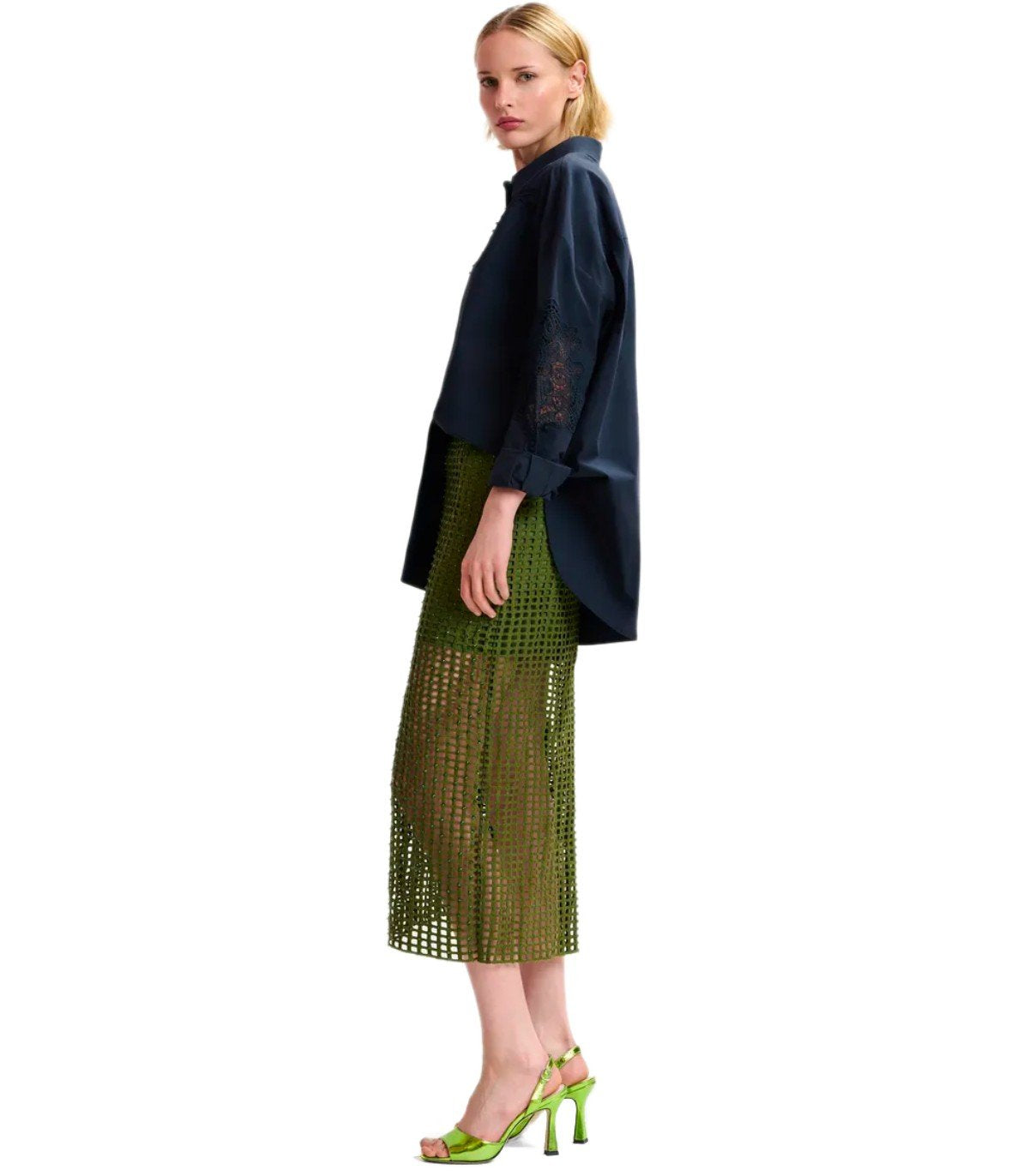 ESSENTIEL ANTWERP HANDKERCHIEF KHAKI MIDI SKIRT