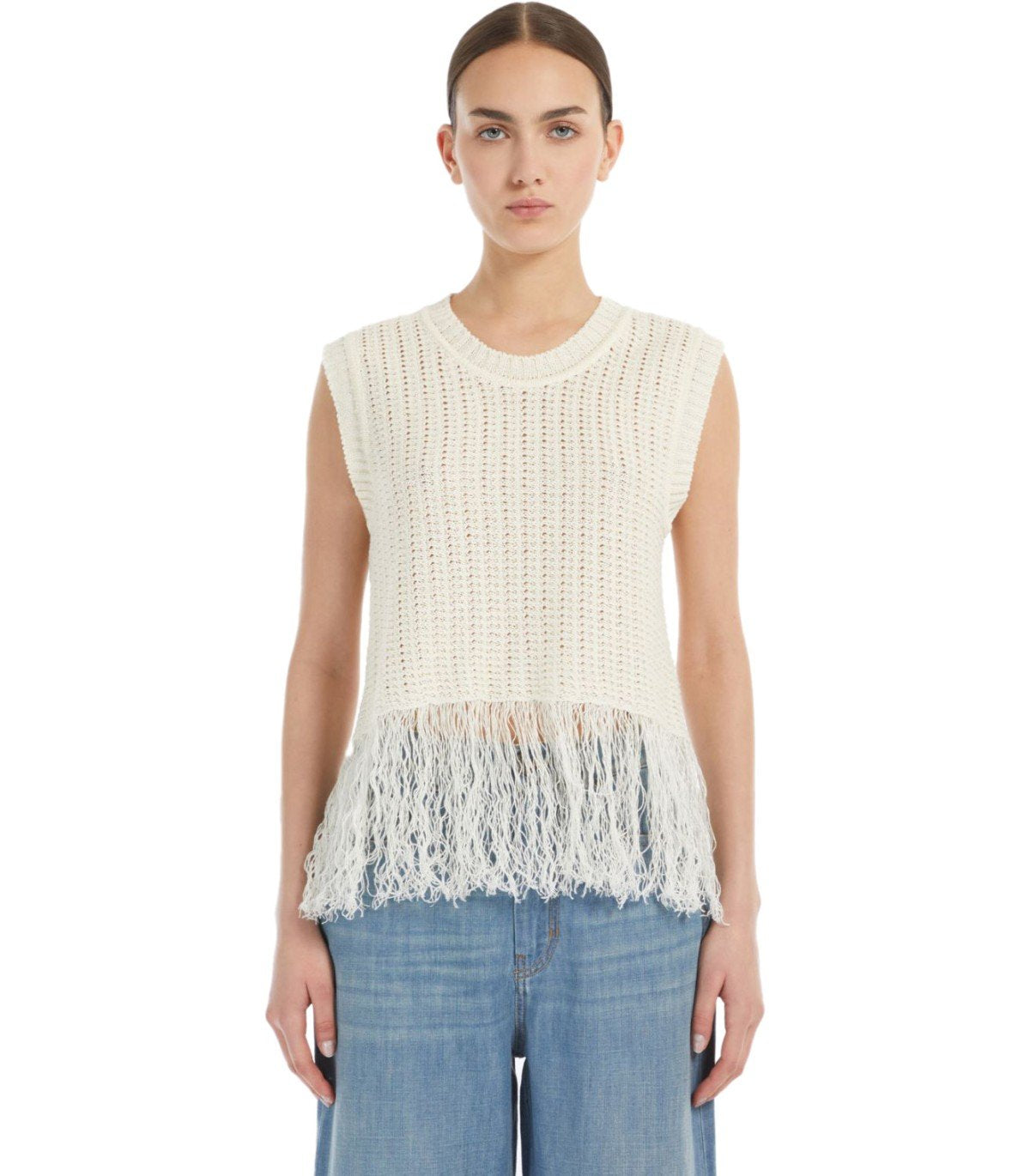 TOP NAVETTA CON FRANGE BIANCO MAX MARA WEEKEND