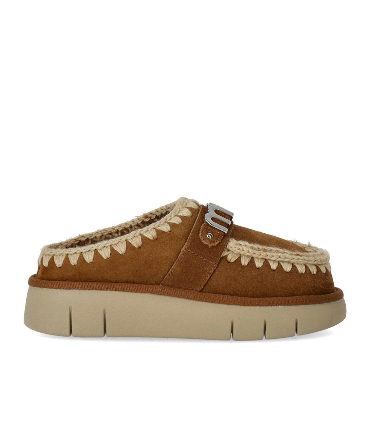MOU BOUNCE METAL LOGO COGNAC CLOG