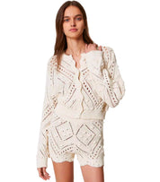 TWINSET LIGHT NATURAL CROPPED CARDIGAN