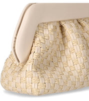 THEMOIRè BIOS MICRO WEAVED STRAW SHELL CLUTCH BAG