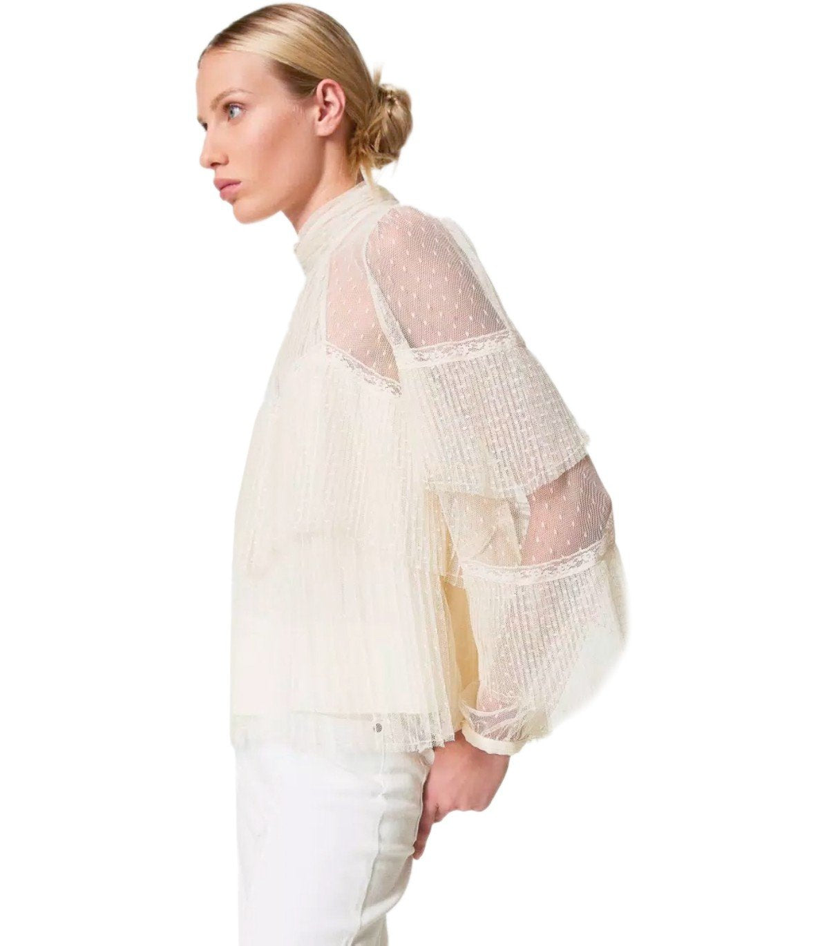 TWINSET WHITE PLEATED BLOUSE