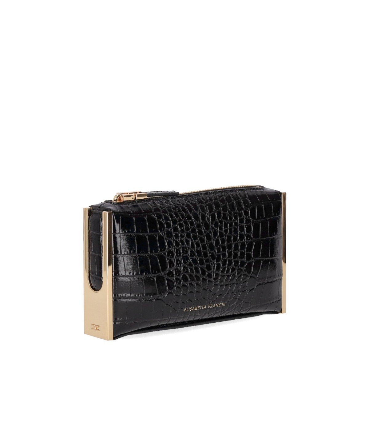 ELISABETTA FRANCHI BLACK CLUTCH WITH CROCO-PRINT