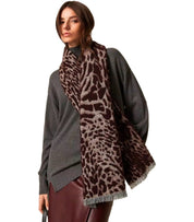 TWINSET BURGUNDY SCARF WITH ANIMAL PRINT