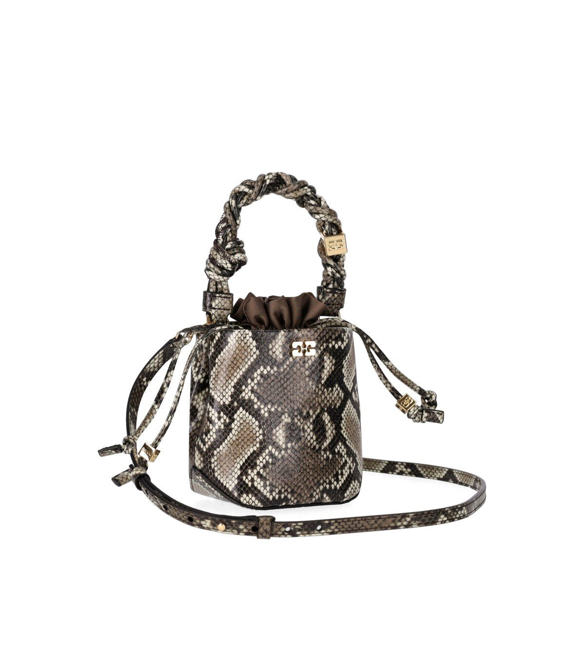 GANNI BOU BUCKET BAG WITH PYTHON PRINT