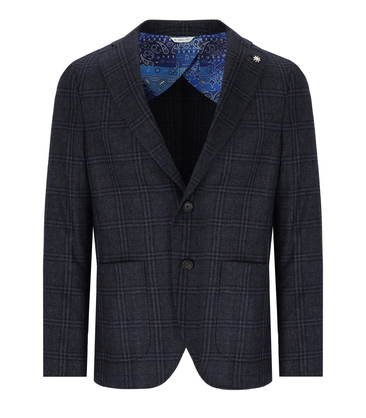 GIACCA MONOPETTO TARTAN BLU MANUEL RITZ