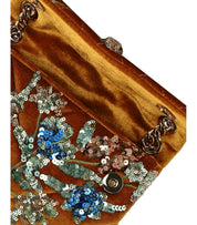 KURT GEIGER VELVET MINI KENSINGTON MUSTARD CROSSBODY BAG