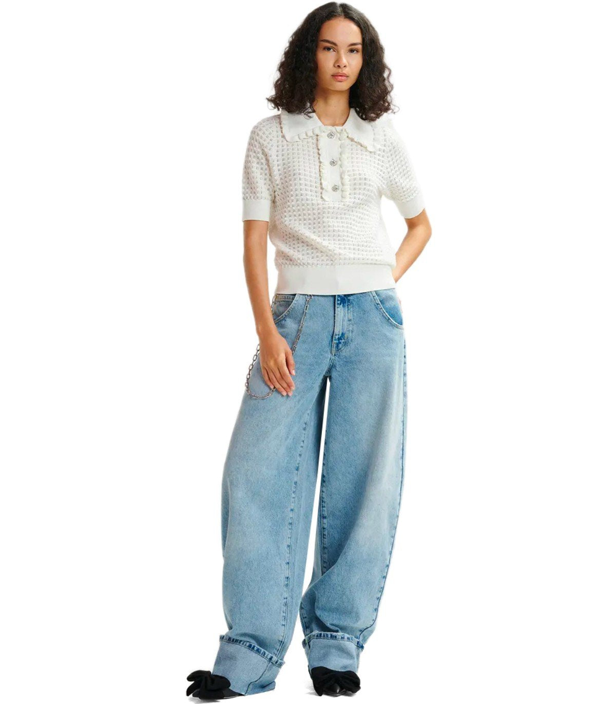 ESSENTIEL ANTWERP HEMIRATES WHITE KNITTED POLO SHIRT