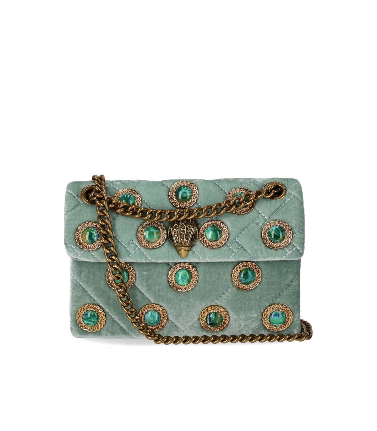 KURT GEIGER VELVET MINI KENSINGTON PALE GREEN CROSSBODY BAG
