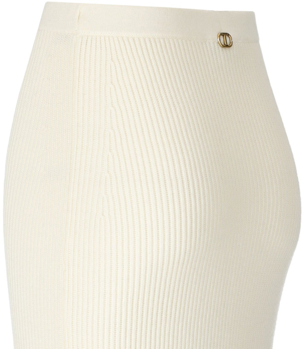 TWINSET WHITE KNITTED MIDI SKIRT