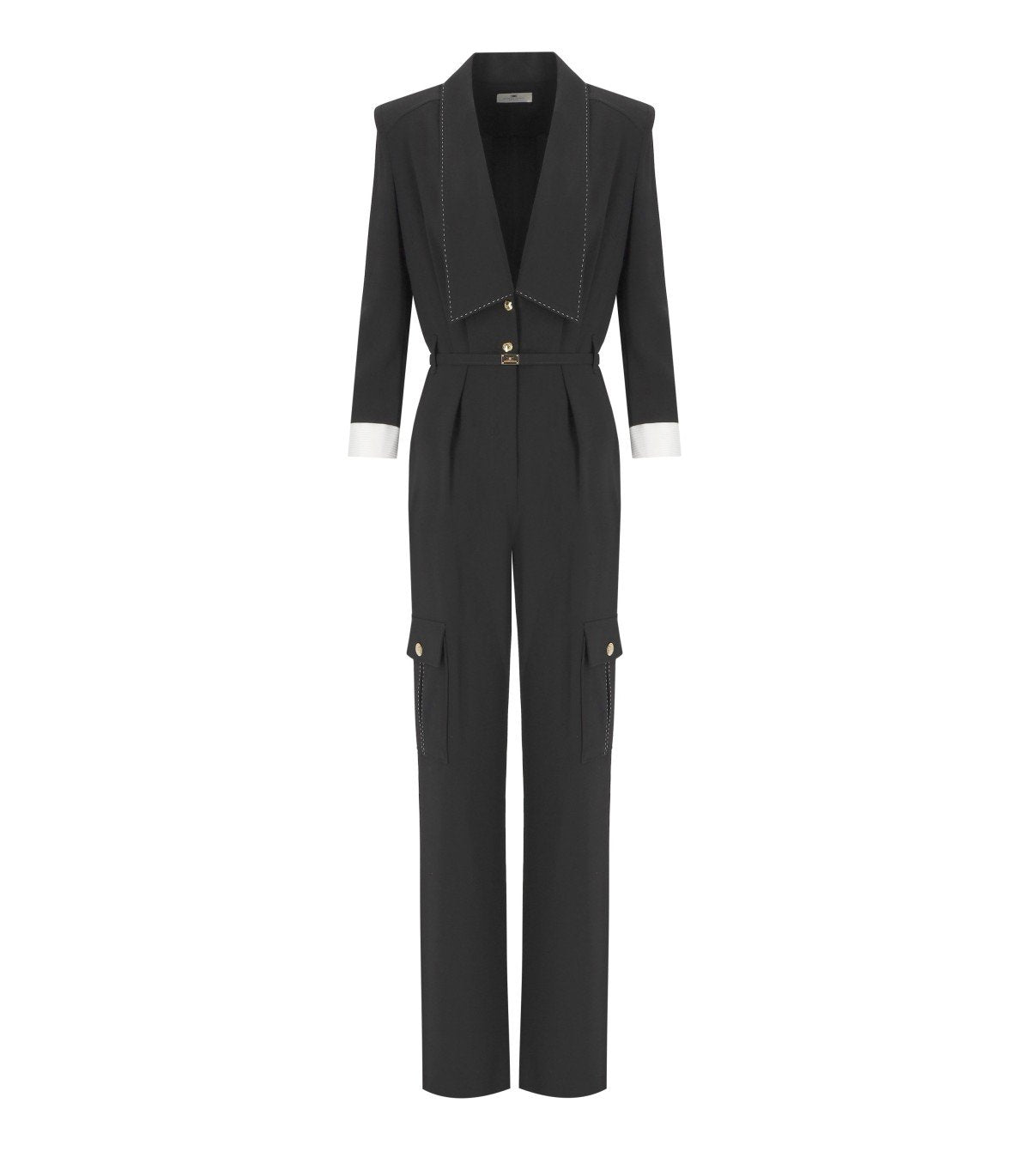 ELISABETTA FRANCHI BLACK CARGO JUMPSUIT