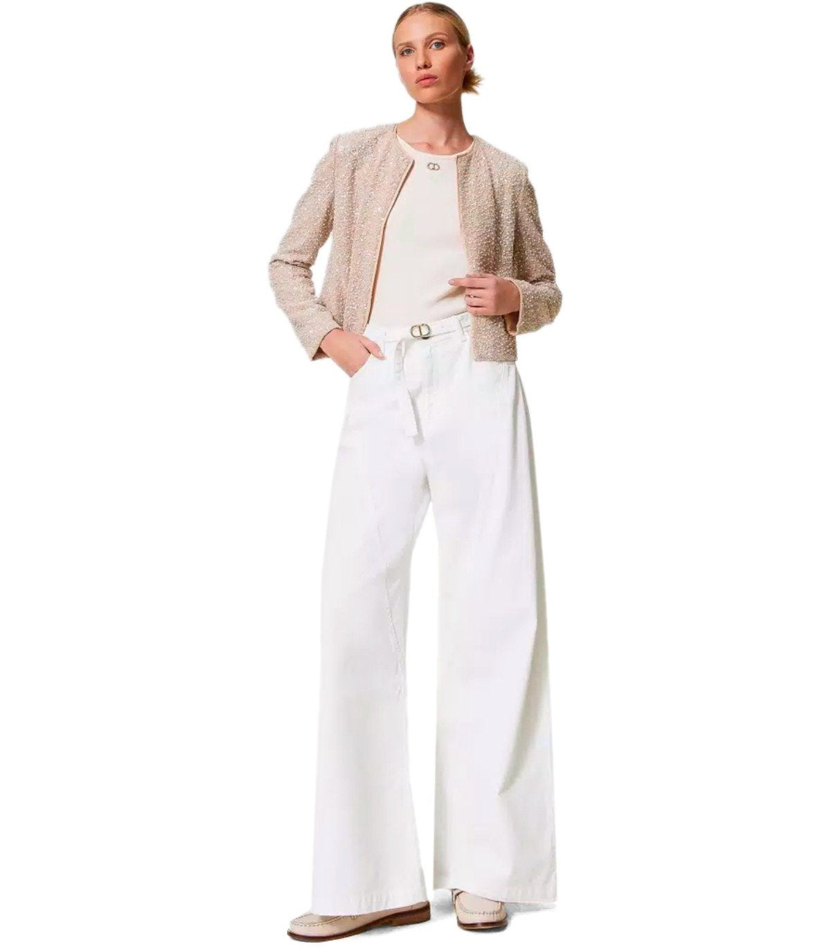 GIACCA CROPPED CON PAILLETTES BEIGE TWINSET