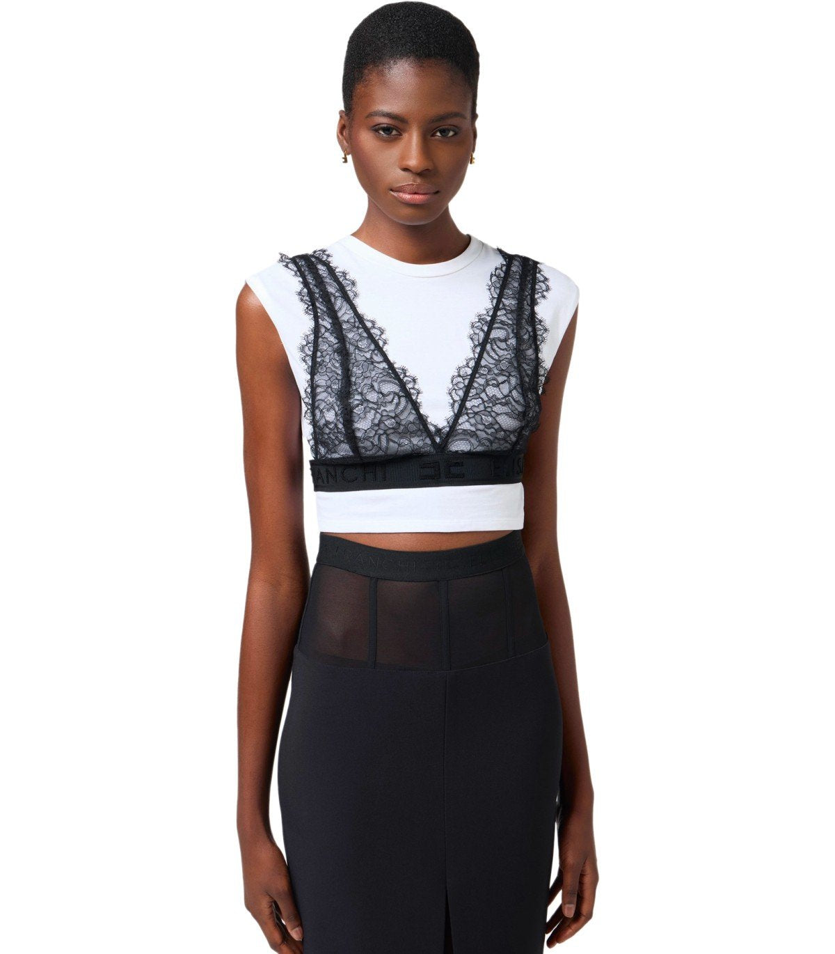 ELISABETTA FRANCHI T-SHIRT MET KANTEN BRALETTE