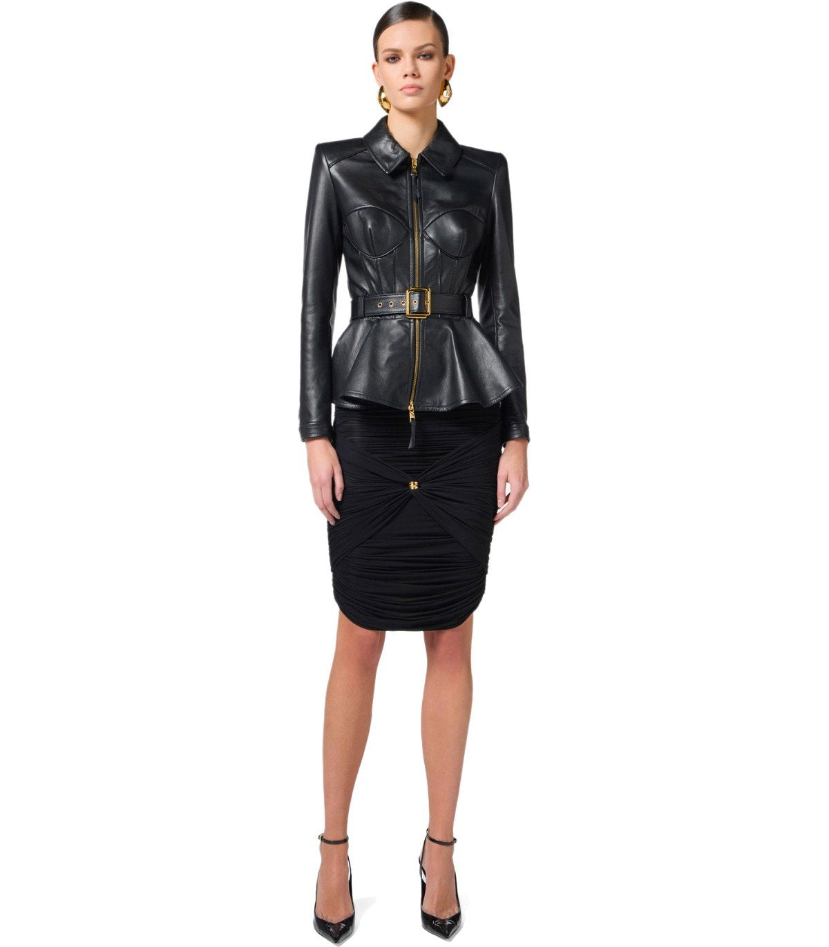 VESTE EN CUIR AVEC CEINTURE NOIRE ELISABETTA FRANCHI