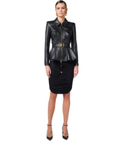 VESTE EN CUIR AVEC CEINTURE NOIRE ELISABETTA FRANCHI