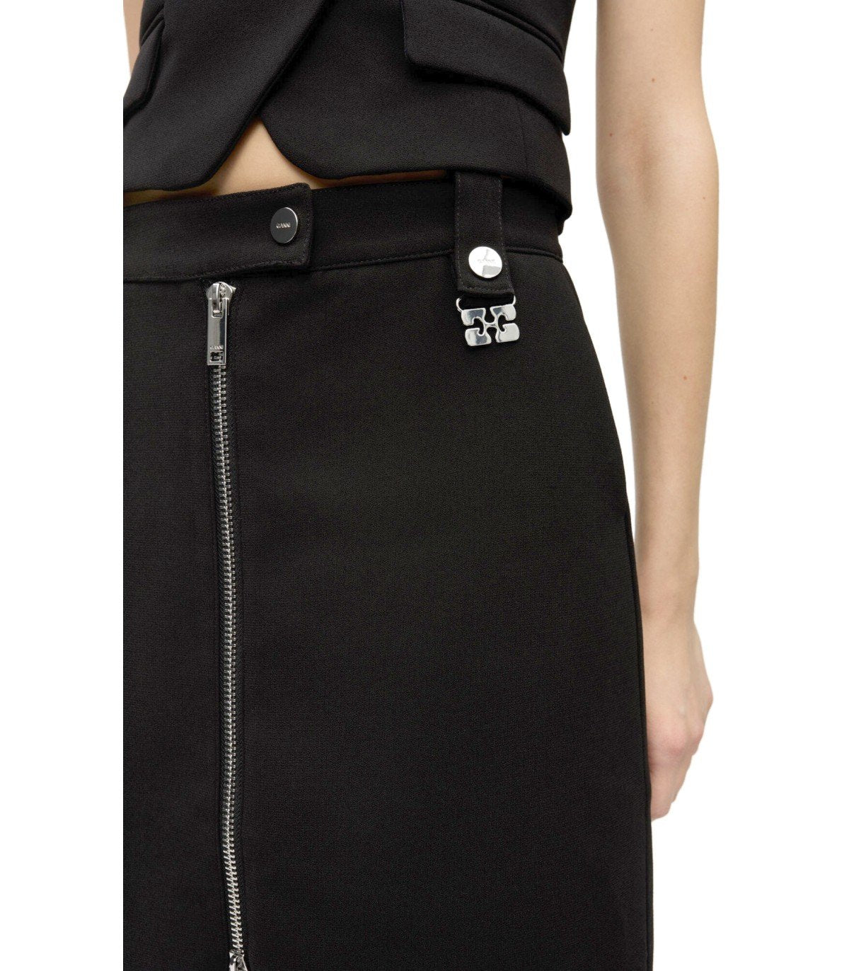 GANNI CREPE BLACK MIDI SKIRT