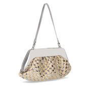 THEMOIRè EMERA MICRO WEAVED STRAW LAMINATED SILVER CLUTCH BAG