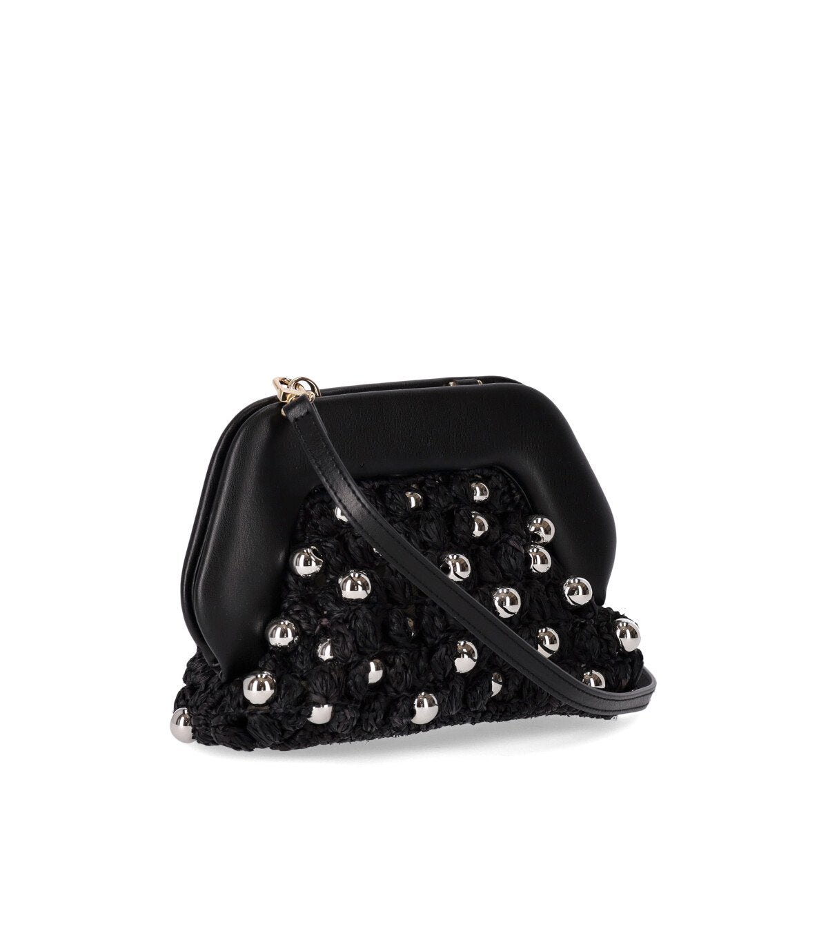 THEMOIRè GEA STRAW BEADS BLACK CLUTCH BAG