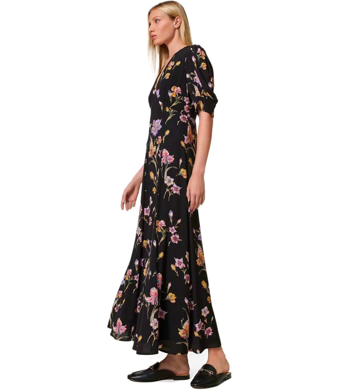 TWINSET SCHWARZ LANGES KLEID MIT BLUMEN