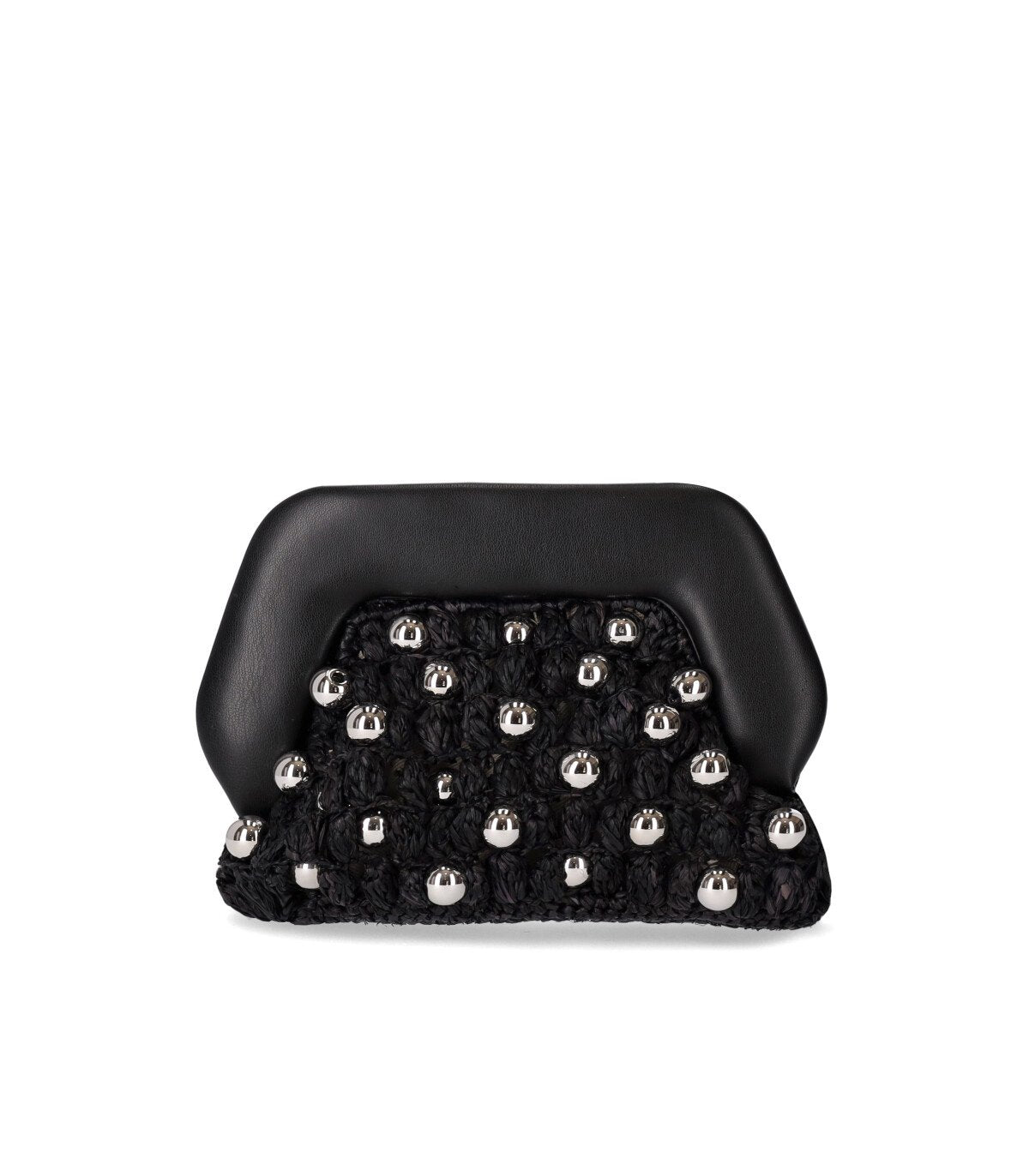 THEMOIRè GEA STRAW BEADS BLACK CLUTCH BAG