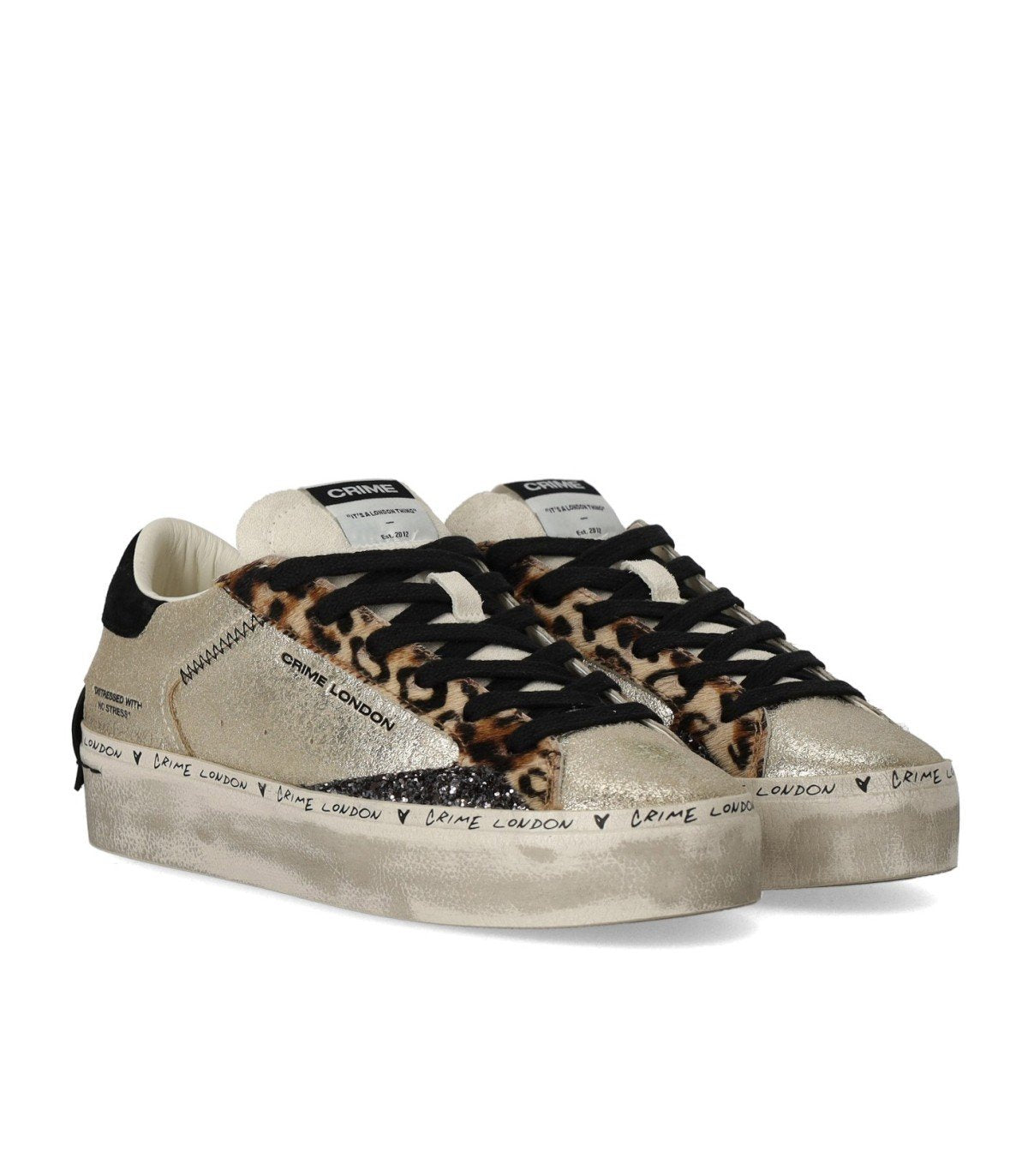 CRIME LONDON DISTRESSED PLATFORM GOLD SNEAKER