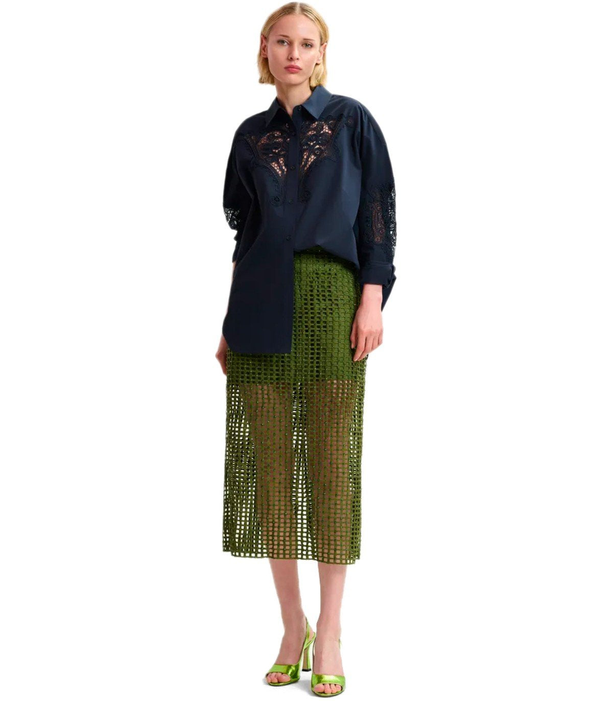 ESSENTIEL ANTWERP HANDKERCHIEF KHAKI MIDI SKIRT
