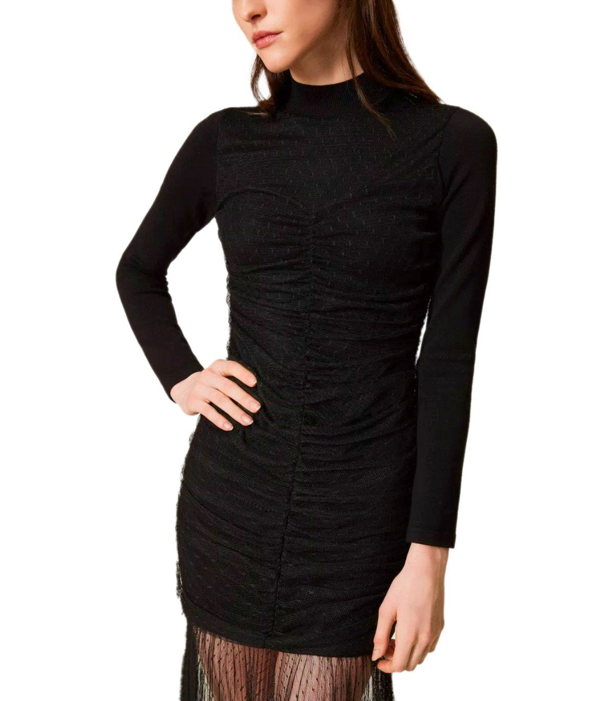 TWINSET BLACK PLUMETIS LONG DRESS