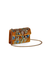KURT GEIGER VELVET MINI KENSINGTON MUSTARD CROSSBODY BAG