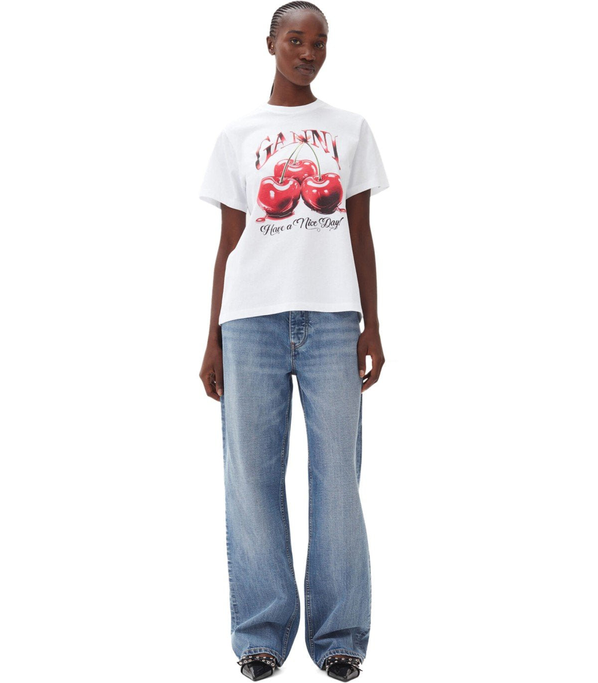 GANNI RELAXED CHERRY WHITE T-SHIRT