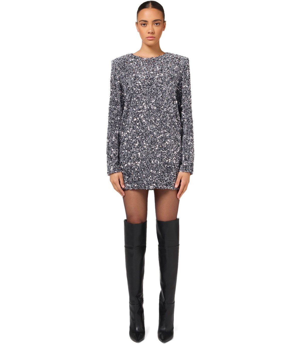 ELISABETTA FRANCHI STEEL MINI DRESS WITH SEQUINS