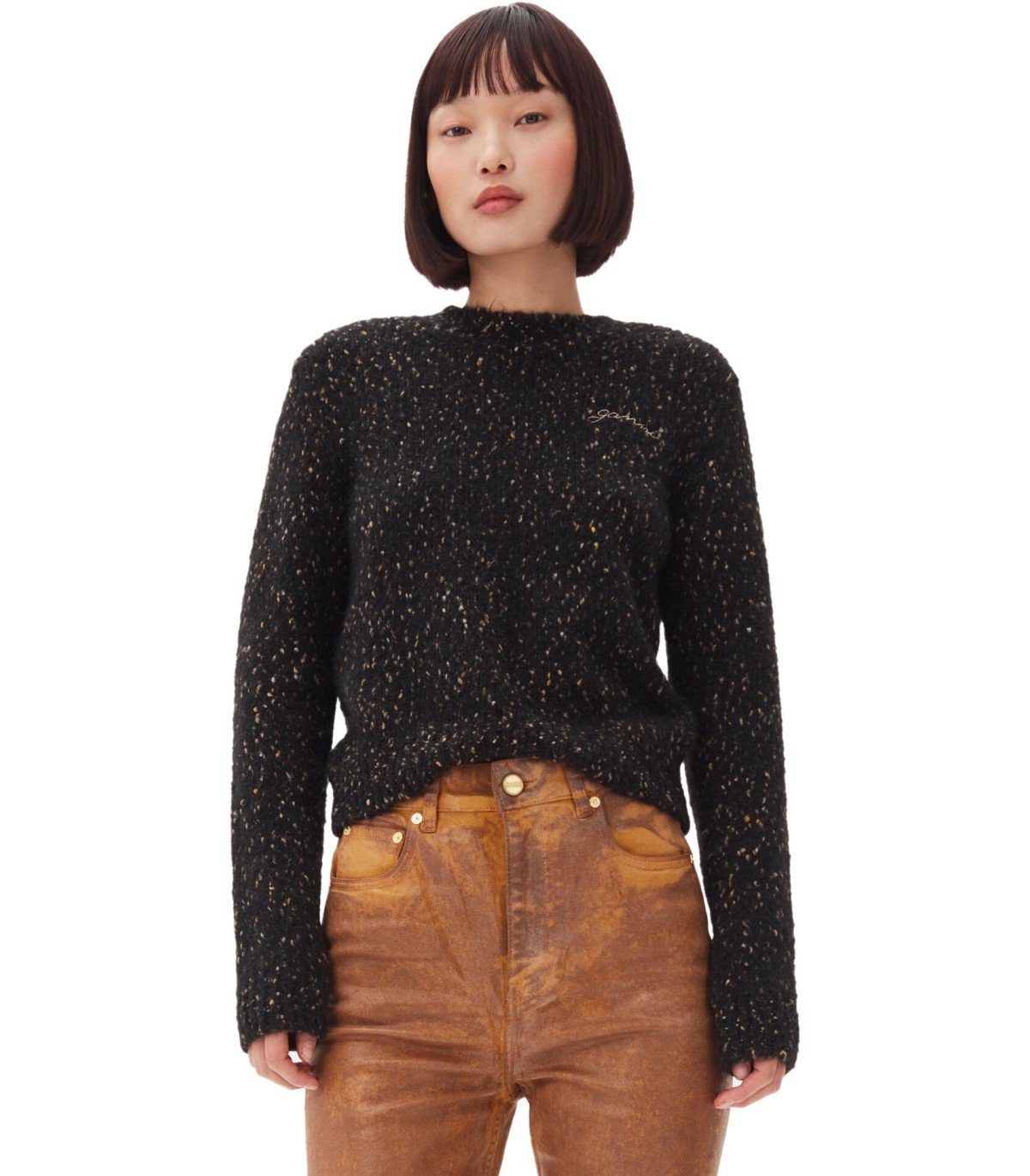 GANNI MELANGE BLACK CREWNECK JUMPER