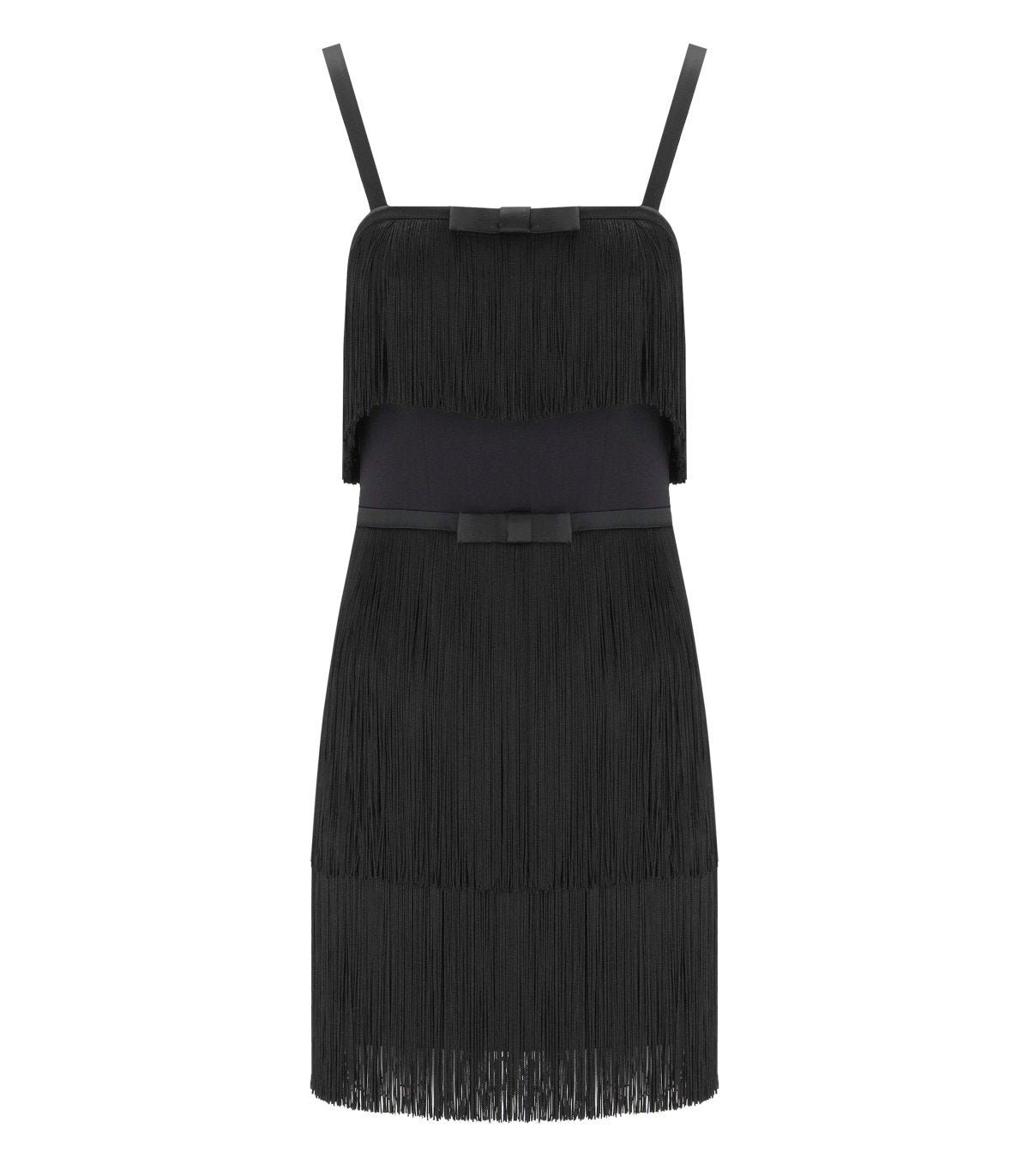 ELISABETTA FRANCHI BLACK FRINGED DRESS