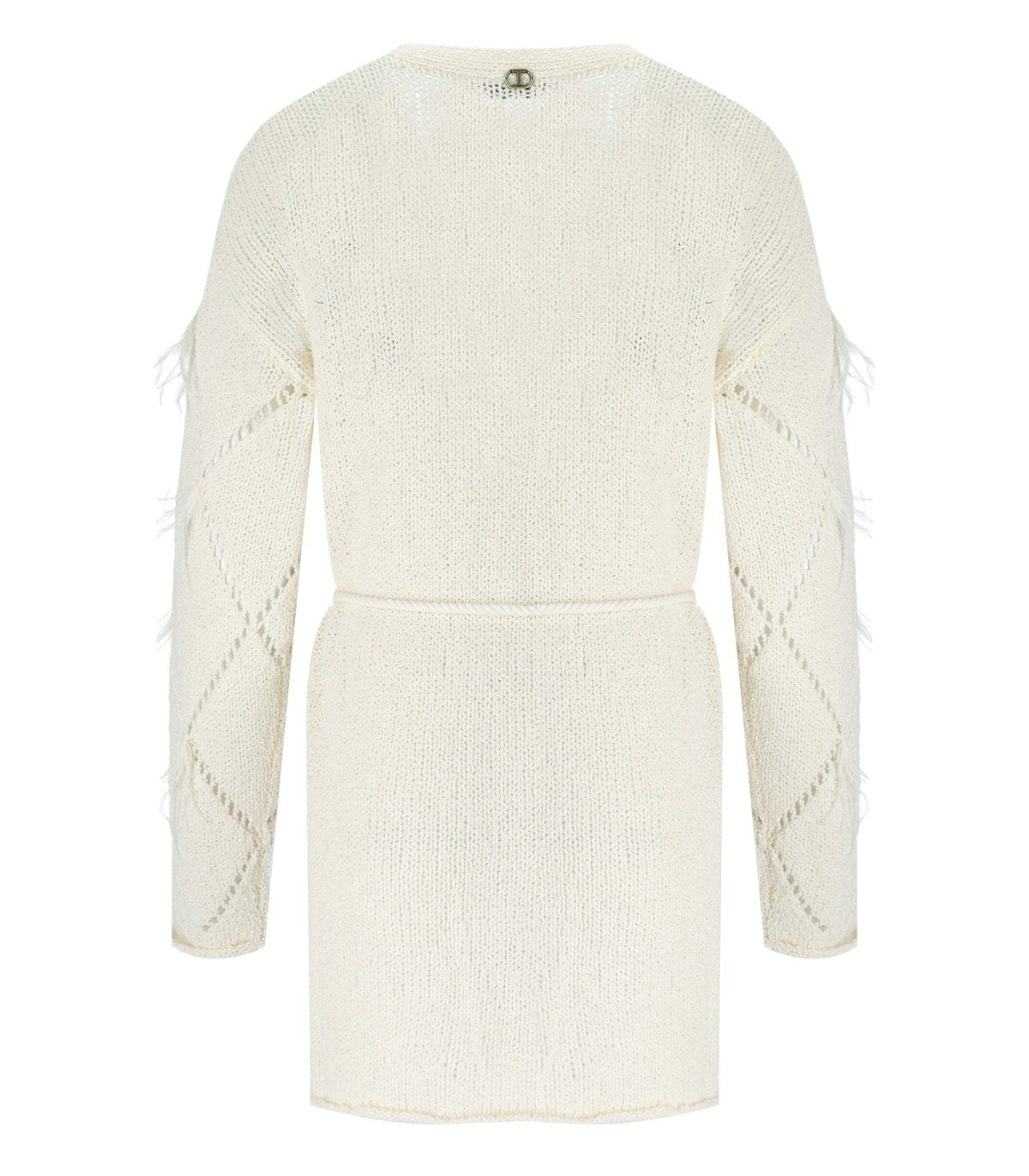 TWINSET OFF-WHITE CARDIGAN WITH FEATHERS