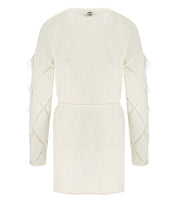 TWINSET OFF-WHITE CARDIGAN WITH FEATHERS