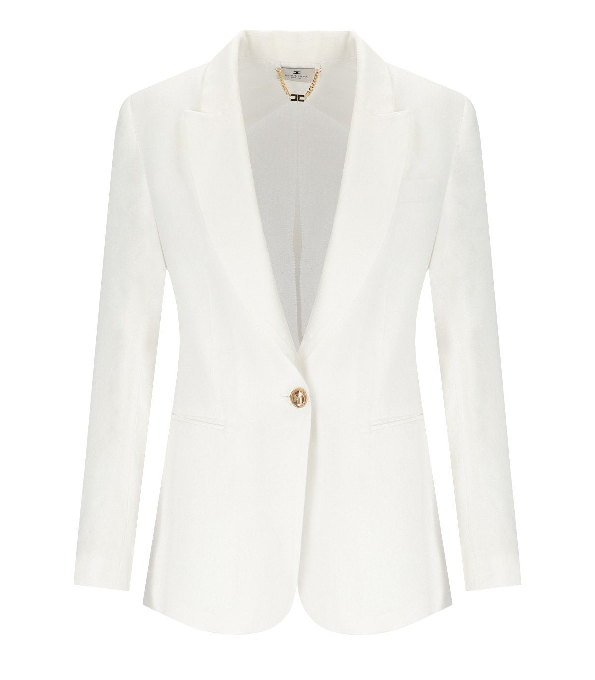 ELISABETTA FRANCHI IVORY LINEN BLEND SINGLE-BREASTED JACKET
