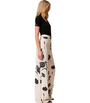 TWINSET CREAM FLORAL WIDE LEG PANTS