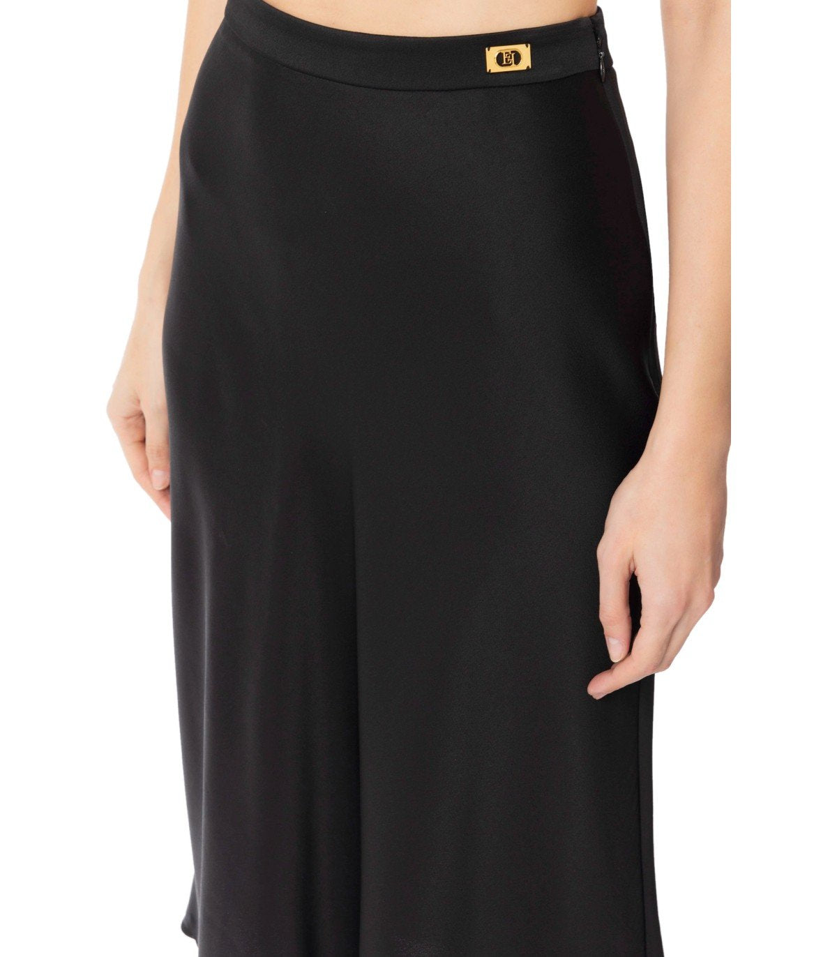 ELISABETTA FRANCHI BLACK SATIN MIDI SKIRT