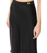 ELISABETTA FRANCHI BLACK SATIN MIDI SKIRT