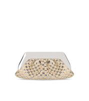 THEMOIRè EMERA MICRO WEAVED STRAW LAMINATED SILVER CLUTCH BAG