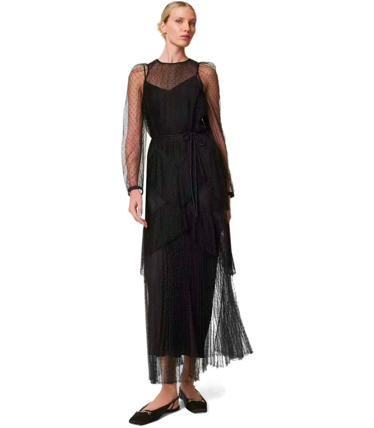 TWINSET BLACK LONG PLEATED DRESS