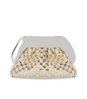 THEMOIRè TIA MICRO WEAVED STRAW LAMINATED SILVER CLUTCH BAG